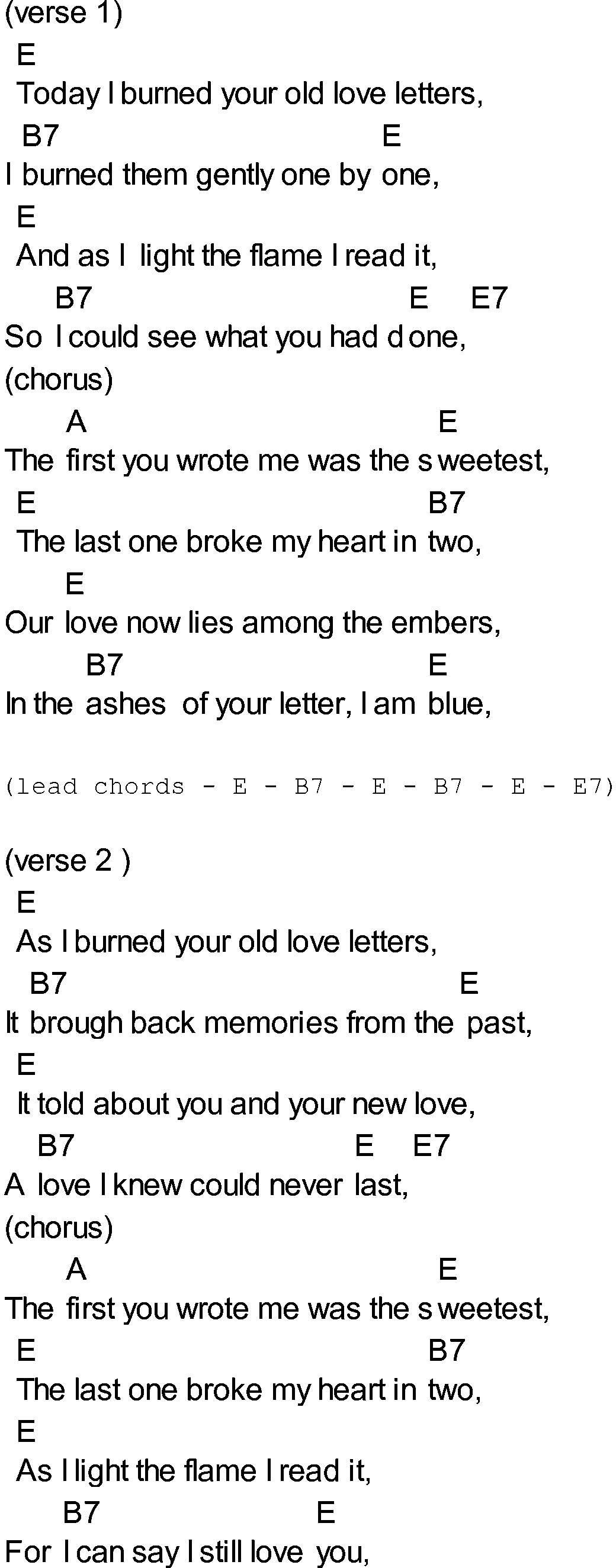 Bluegrass songs with chords - Your Old Love Letters